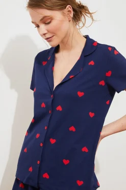 Conjunto pijama camisero corto corazones