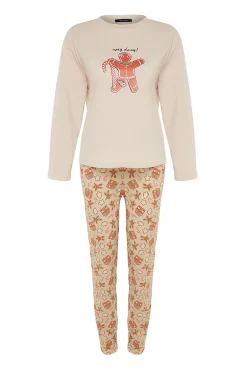 Conjunto pijama Galleta jengibre Navidad beige
