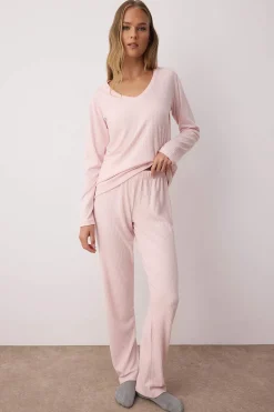Conjunto pijama invierno canalé rosa