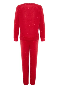 Conjunto pijama polar rojo lunares