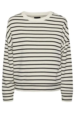 Cotton sweatshirt with striped print. Closed collar and long sleeves. Soft texture.