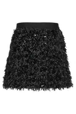 Falda corta de plumas y lentejuelas