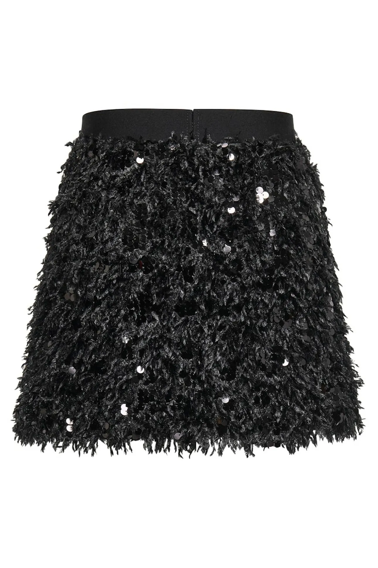 Falda corta de plumas y lentejuelas