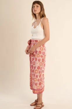 Falda larga con estampado y lazada