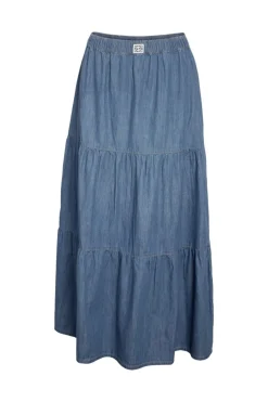Falda larga vaquera ligera con paneles
