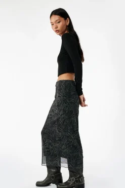 Falda midi de tul con estampado animal y forro, cintura est&aacute;ndar