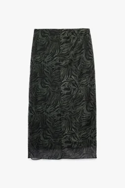 Falda midi de tul con estampado animal y forro, cintura est&aacute;ndar