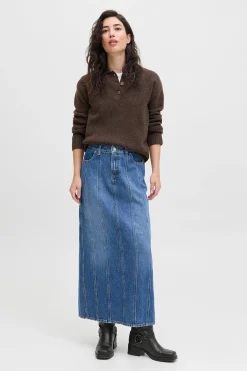 Falda midi denim recortes