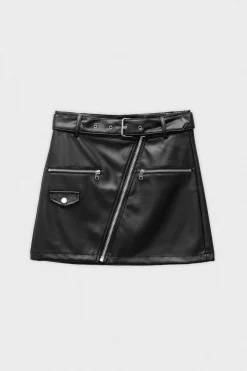 Falda Mini Efecto Piel Con