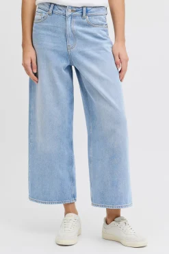 Jeans cropped tiro alto lavado