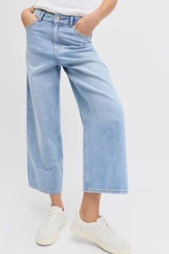 Jeans cropped tiro alto lavado