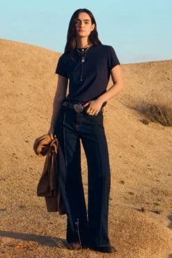 Jeans wide leg tiro alto