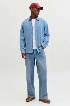 Jeans wide tiro medio algodón