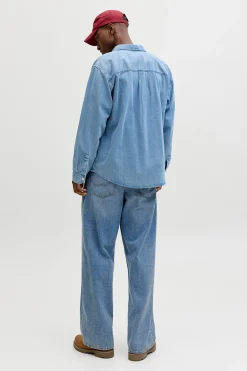 Jeans wide tiro medio algod&oacute;n