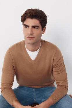 Jersey punto algodón cuello pico básico