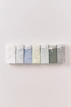 Pack 7 bragas cl&aacute;sicas algod&oacute;n encaje y lazo