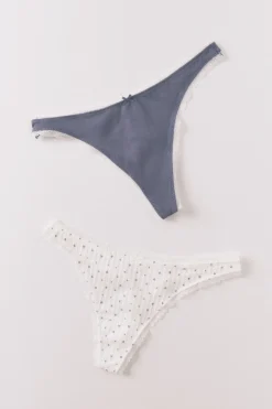Pack 2 tangas algod&oacute;n azul y estampado blanco
