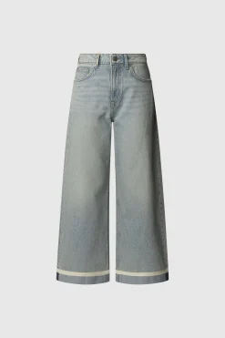 Pantal&oacute;n denim wide leg con detalle en el bajo