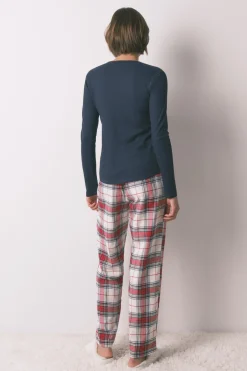 Pantal&oacute;n largo algod&oacute;n franela cuadros rojo