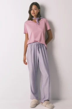 Pantal&oacute;n largo franela print rayas multicolor