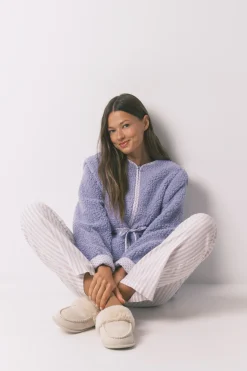 Pantalón largo franela print rayas multicolor