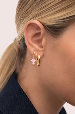 Pendiente Suelto Aro Seta Rosa Baño Oro