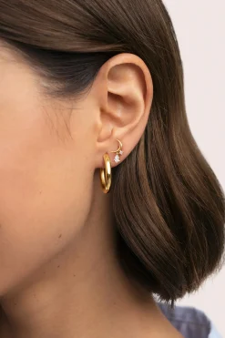 Pendiente Suelto Luna Spark Plata Ba&ntilde;o Oro