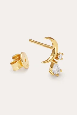 Pendiente Suelto Luna Spark Plata Ba&ntilde;o Oro