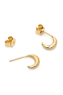 Pendientes Aro Mini Luna Plata Ba&ntilde;o Oro