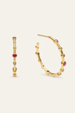 Pendientes Aro Rainbow Bubbles L Ba&ntilde;o Oro