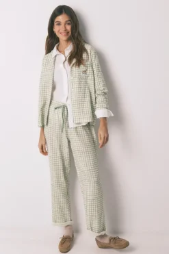 Pijama camisero largo 100% algod&oacute;n estampado cuadros