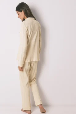 Pijama camisero largo algod&oacute;n canal&eacute; amarillo