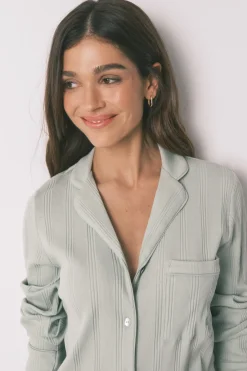 Pijama camisero largo algod&oacute;n canal&eacute; verde