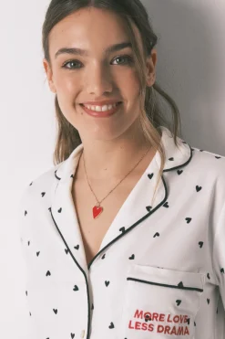 Pijama camisero largo estampado corazones