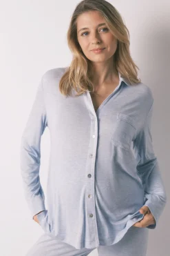 Pijama camisero largo "maternity" super soft azul