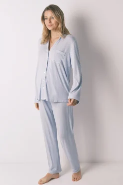 Pijama camisero largo "maternity" super soft azul