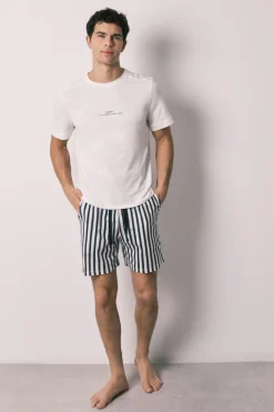 Pijama corto hombre 100% algod&oacute;n rayas