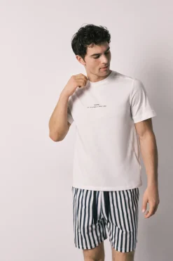 Pijama corto hombre 100% algod&oacute;n rayas