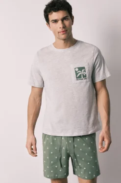 Pijama corto hombre algod&oacute;n estampado palmeras