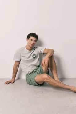 Pijama corto hombre algod&oacute;n estampado palmeras