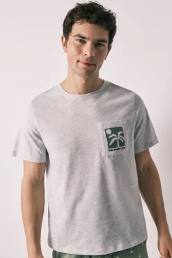 Pijama corto hombre algodón estampado palmeras