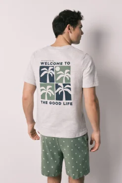 Pijama corto hombre algodón estampado palmeras