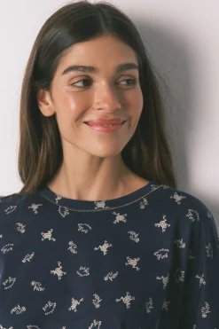 Pijama largo 100% algod&oacute;n azul estampado ranitas