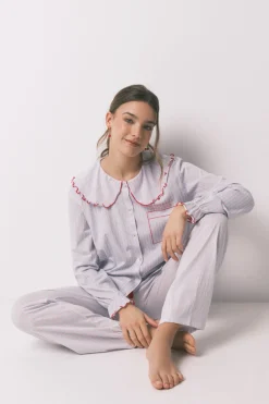 Pijama largo algod&oacute;n cuello bobo