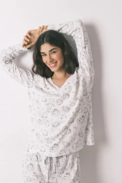 Pijama largo canalé soft blanco estampado Moomin