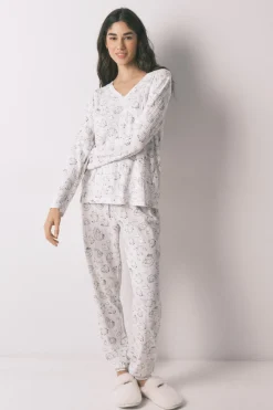 Pijama largo canal&eacute; soft blanco estampado Moomin