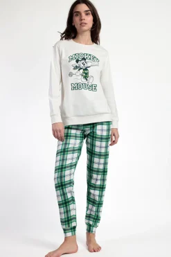 Pijama largo felpa cuadros 100% algod&oacute;n Ski Mickey
