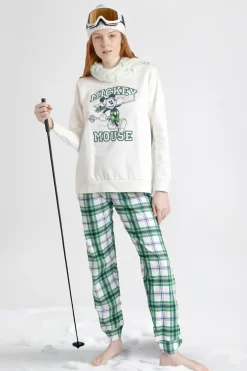 Pijama largo felpa cuadros 100% algod&oacute;n Ski Mickey
