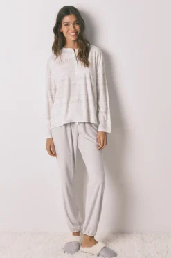 Pijama largo polar suave cenefas gris