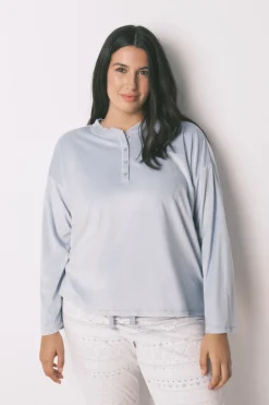 Pijama largo polar suave cenefas azul